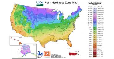 Map of the United States showing Plant Hardiness Zones according to the USDA research.