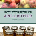 How To Water Bath Can Apple Butter. Pinterest pin showing apples and seven finished water bath canned jars of apple butter. www.sowmanyplants.com